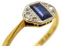 Art Deco 18ct Gold & Platinum Rectangular Sapphire & Diamond Ring