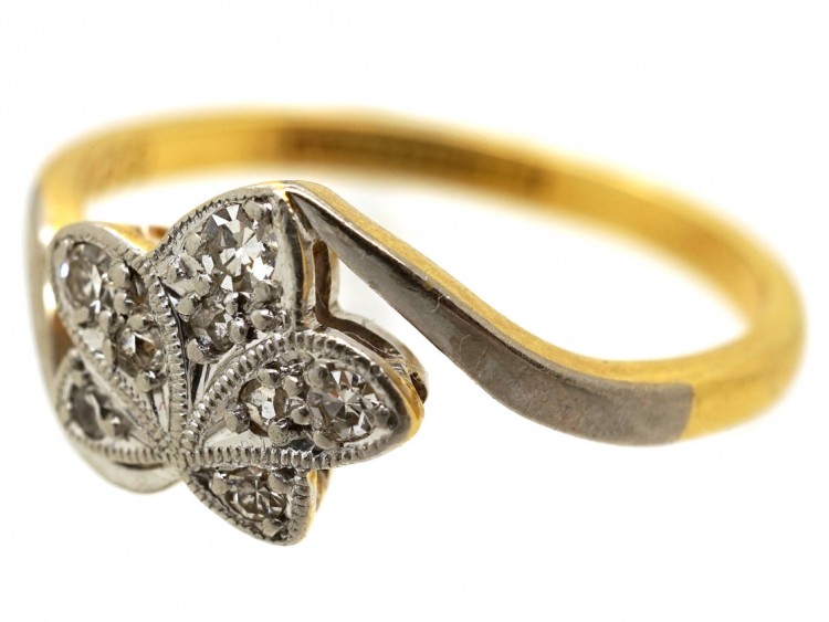 Edwardian 18ct Gold & Platinum Diamond Set Ivy Leaf Ring