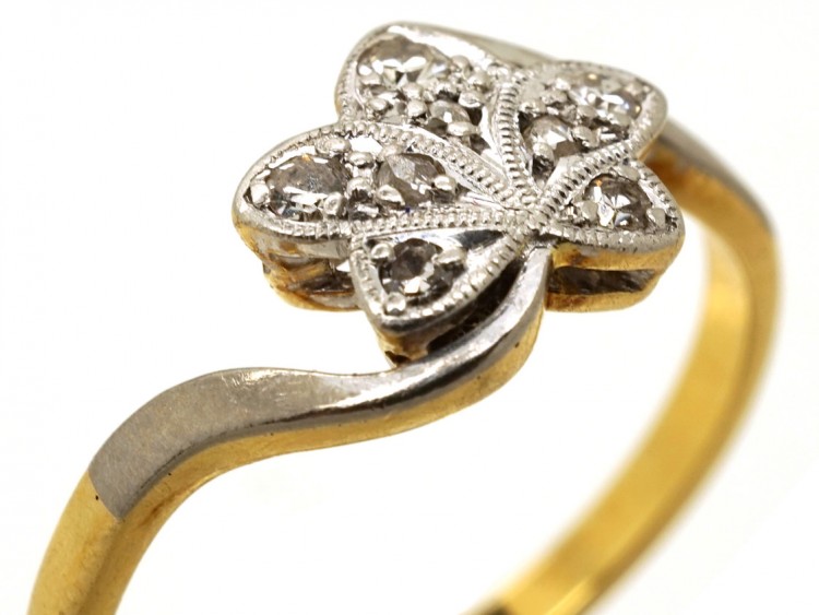 Edwardian 18ct Gold & Platinum Diamond Set Ivy Leaf Ring