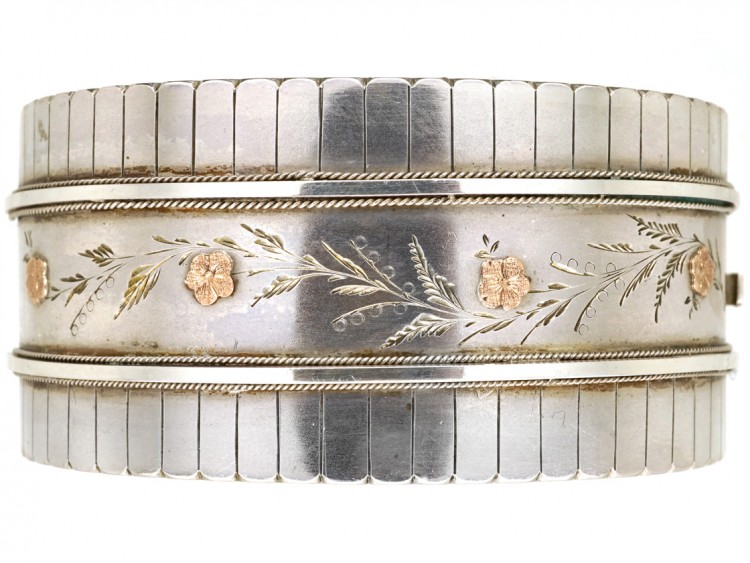 Victorian Silver & Gold Overlay Flowers Motif Bangle