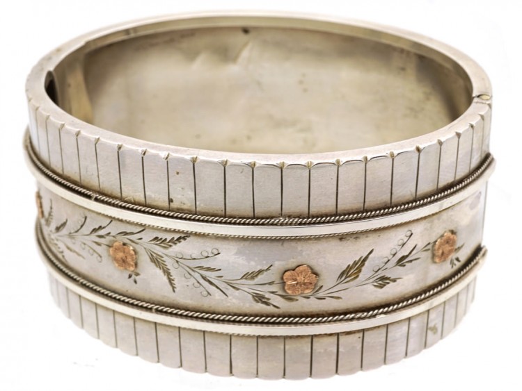 Victorian Silver & Gold Overlay Flowers Motif Bangle