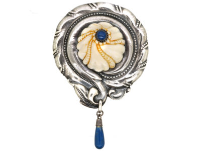 Silver, Ivory & Lapis Lazuli Art Deco Brooch by Meyer