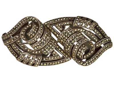 Art Deco Silver & Marcasite Double Clip Brooch