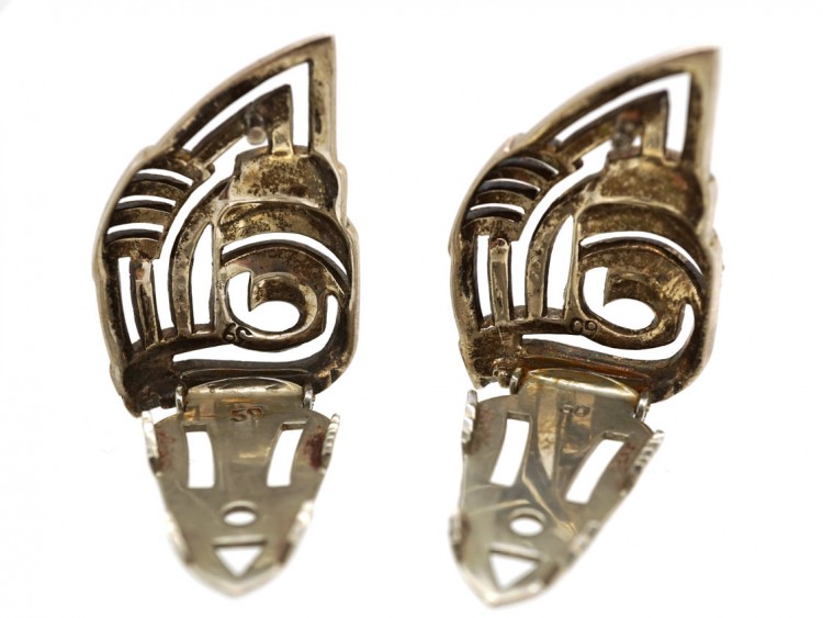 Art Deco Silver & Marcasite Double Clip Brooch