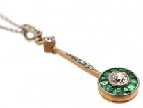 Art Deco Emerald & Diamond Target Pendant on Chain