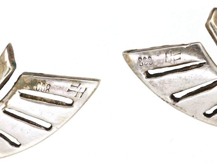 Art Deco Silver Clip On Wing Earrings