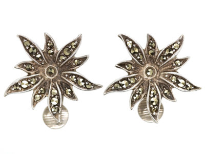 Silver & Marcasite Flower Clip On Earrings