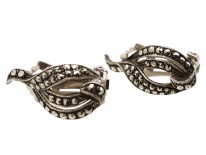 Art Deco Silver ​& Marcasite Cross Over Clip On Earrings