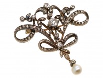 Art Nouveau Silver & 15ct Gold, Diamond & Natural Pearl Brooch & Pendant