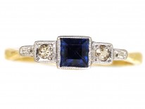 Art Deco Diamond & Square Cut Sapphire Ring