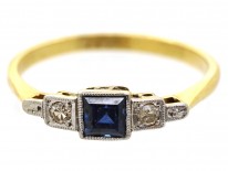Art Deco Diamond & Square Cut Sapphire Ring