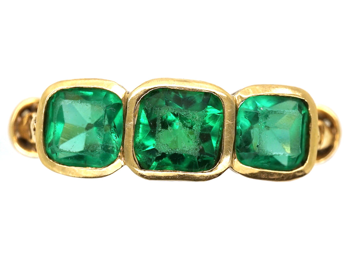 Edwardian 18ct Gold, Three Stone Emerald Ring (514H) | The Antique ...