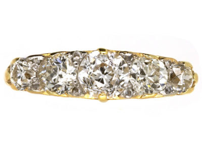 Victorian Five Stone Carved Diamond Half Hoop Ring
