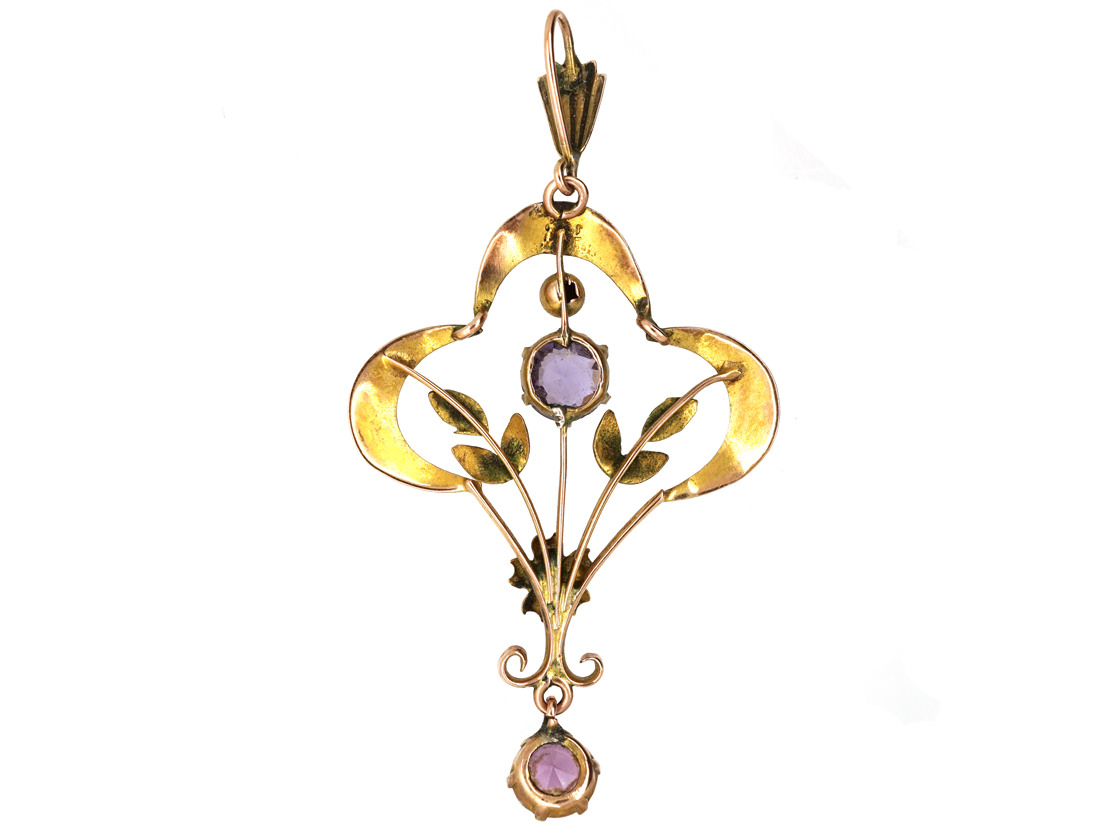 Art Nouveau 9ct Gold & Amethyst Pendant (504H) | The Antique Jewellery ...