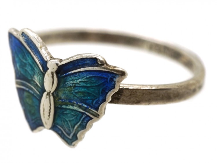 Art Nouveau Silver & Enamel Butterfly Ring