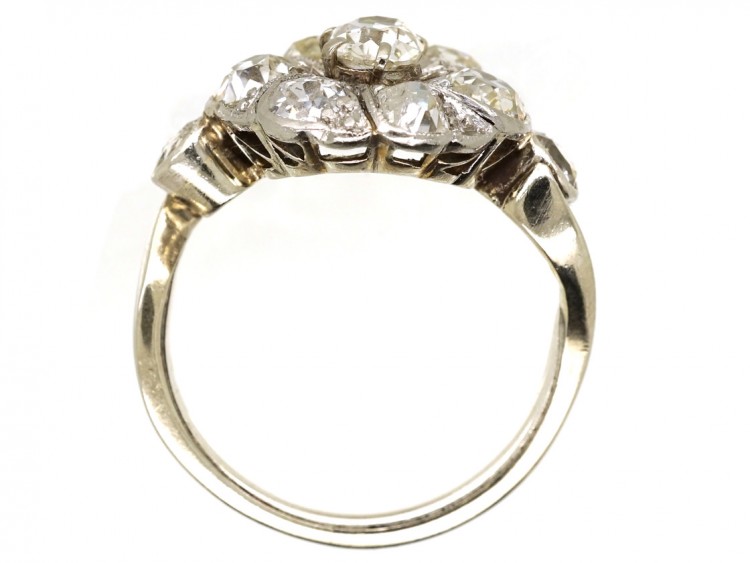 French Platinum & Diamond Swirly Cluster Ring