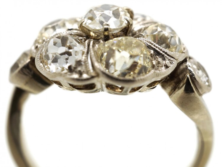 French Platinum & Diamond Swirly Cluster Ring