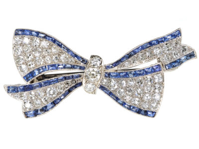 Art Deco Platinum, Sapphire & Diamond Bow Brooch