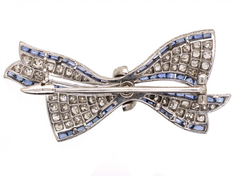 Art Deco Platinum, Sapphire & Diamond Bow Brooch