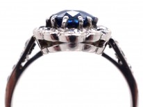 Sapphire & Diamond Oval Cluster Ring With Diamond Shoulders