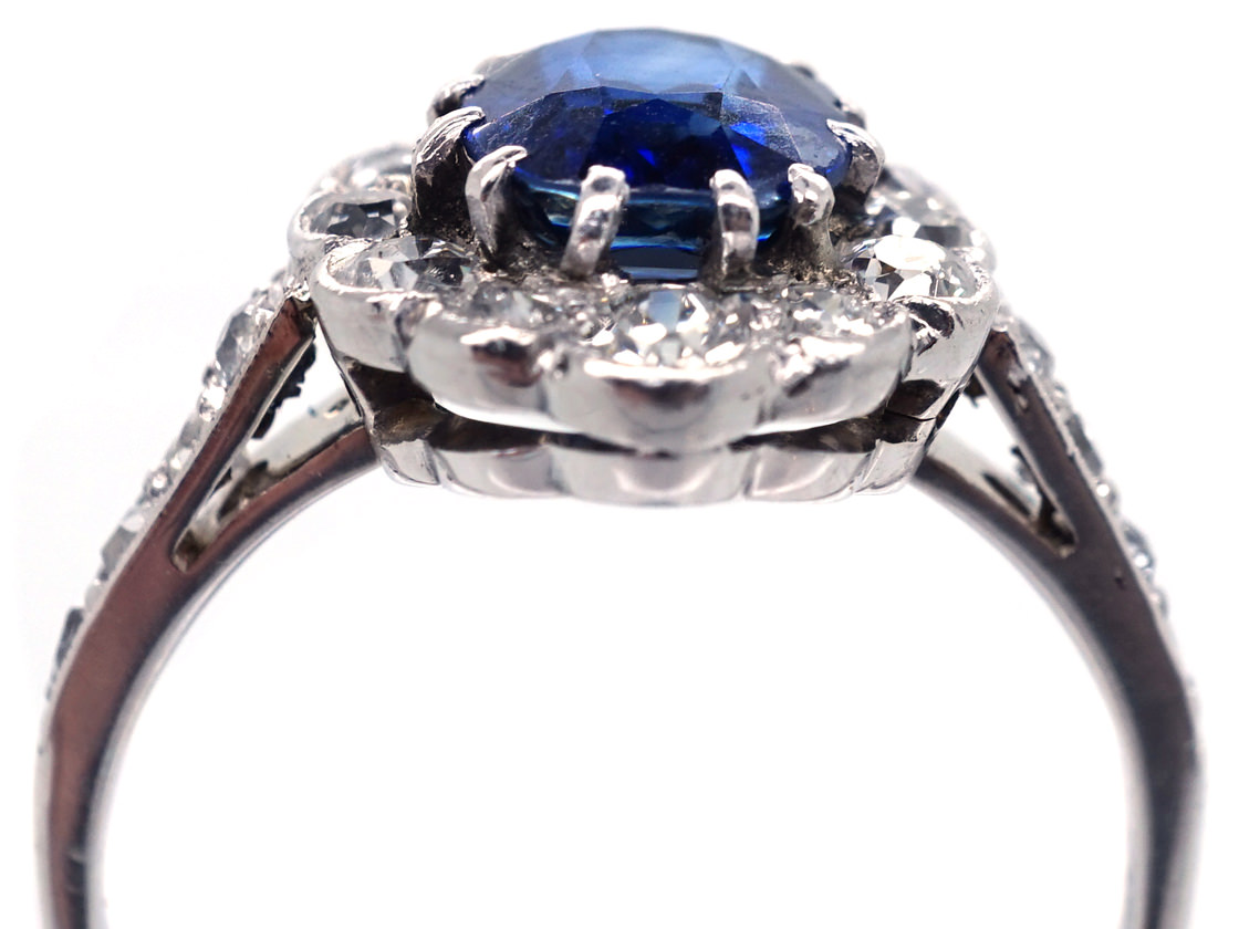 Sapphire & Diamond Oval Cluster Ring With Diamond Shoulders (407H ...