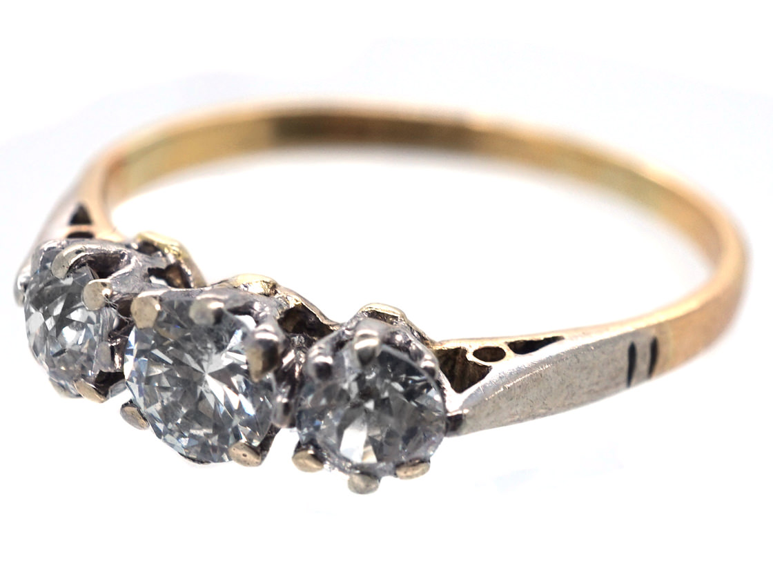 18ct Gold & Platinum Three Stone Diamond Ring (162/O) | The Antique ...