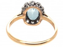 Edwardian 18ct Gold & Platinum, Aquamarine & Diamond Oval Cluster Ring