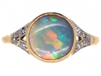 Art Deco 18ct Gold ​& Platinum Black Opal ​& Diamond Ring