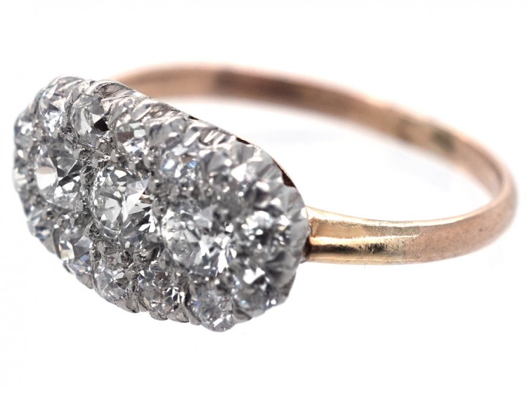 Edwardian 18ct Gold & Platinum, Oval Diamond Cluster Ring