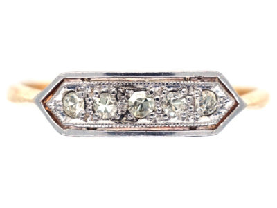 Art Deco 18ct & Platinum, Diamond Five Stone Ring
