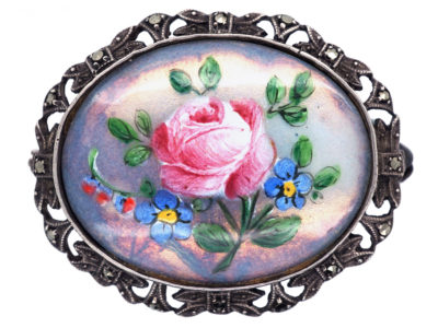 Silver, Marcasite & Enamel Forget Me Not Brooch