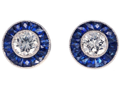Diamond , Sapphire & Platinum Target Earrings