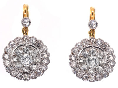 Edwardian Diamond Flower Cluster Earrings