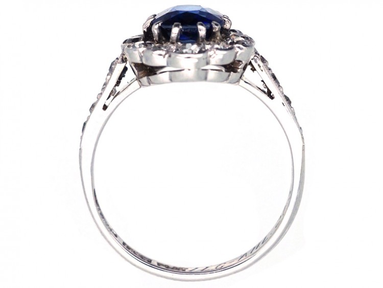 Sapphire & Diamond Oval Cluster Ring With Diamond Shoulders