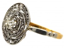 French 18ct Gold & Diamond Art Deco Oval Ring