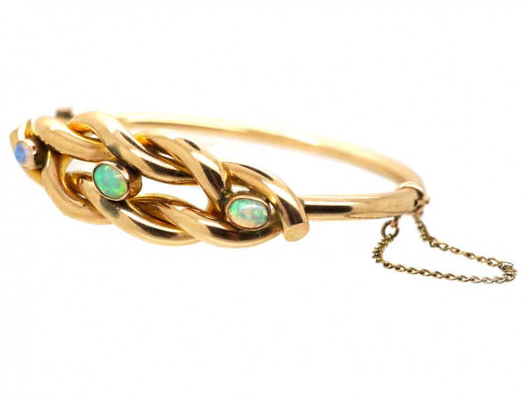Edwardian 9ct Gold Knot Bracelet Set With Three Opals