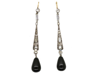 Art Deco Silver & Paste Drop Earrings