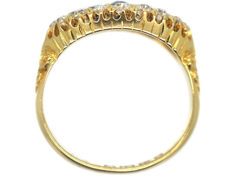 Edwardian 18ct Gold Boat Shaped Sapphire Diamond Ring