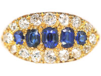Victorian 18ct Gold Boat Shaped Sapphire Diamond Ring