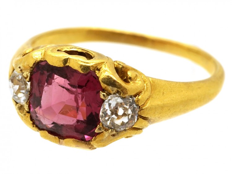 Victorian Natural Pink Spinel & Diamond Ring