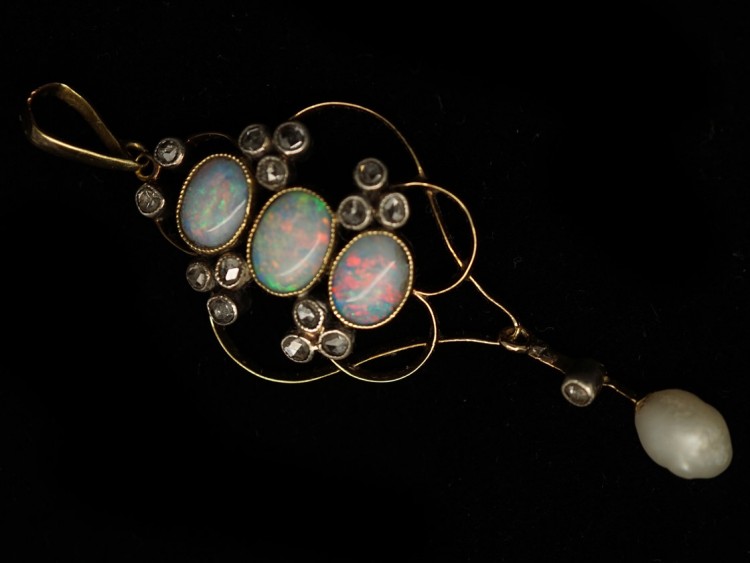 Edwardian Gold, Opal, Pearl ​& Rose Diamond Pendant