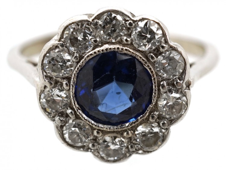 18ct White Gold Sapphire & Diamond Cluster Ring