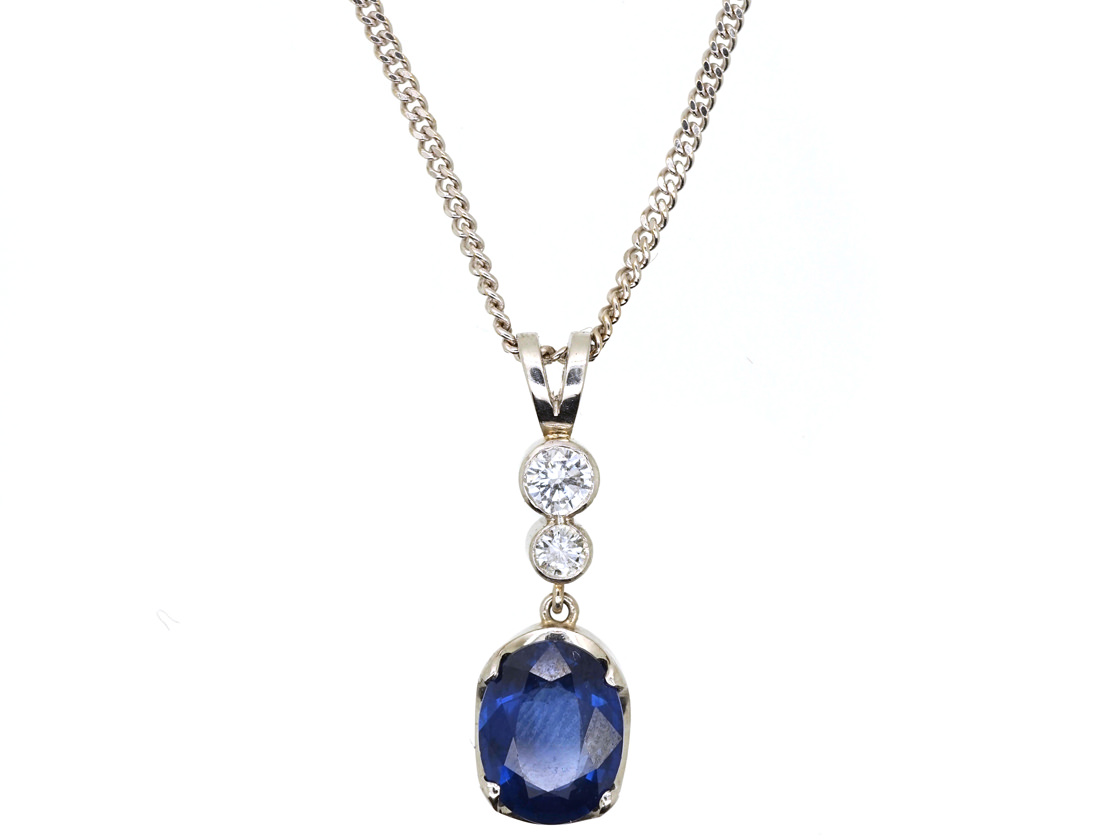 Sapphire & Diamond Drop Pendant on 18ct White Gold Chain (529H) | The ...