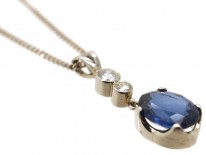 Sapphire & Diamond Drop Pendant on 18ct White Gold Chain