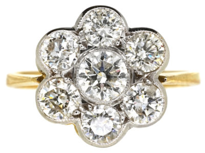 18ct White & Yellow Gold Diamond Daisy Cluster Ring