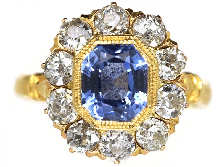 Edwardian 18ct Gold Octagonal Sapphire & Diamond Ring