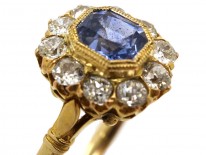 Edwardian 18ct Gold Octagonal Sapphire & Diamond Ring
