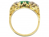 Victorian Carved Half Hoop Emerald & Diamond Ring