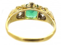 Victorian Carved Half Hoop Emerald & Diamond Ring