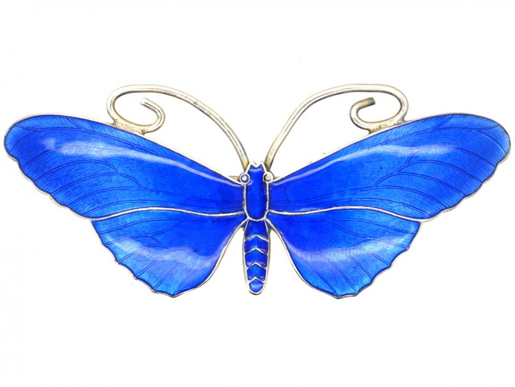 Silver & Blue Enamel Butterfly Brooch